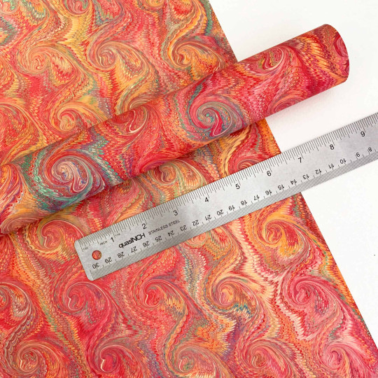 Hand Marbled Paper Combed French Curl Pattern in Red Multi ~ Berretti Marbled Arts